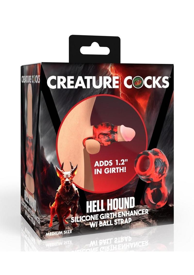 Creature Cocks Hell Hound Silicone Penis Sleeve and Ball Stretcher - Black/Red - Medium