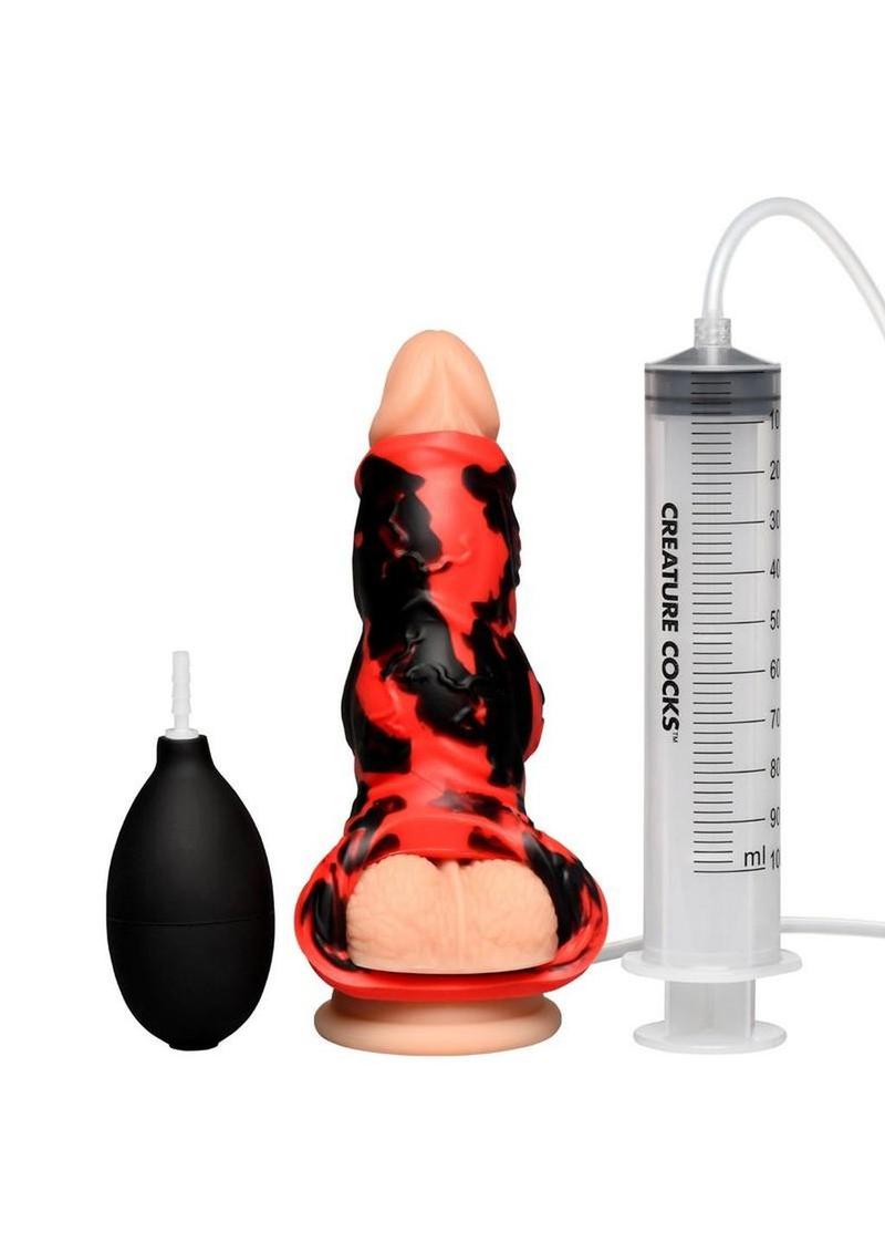 Creature Cocks Hell Hound Squirting Silicone Penis Enhancer - Black/Red