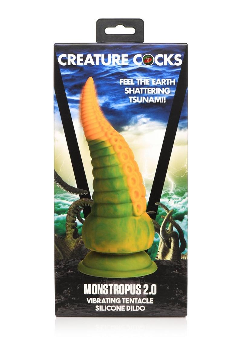 Creature Cocks Monstropus 2.0 Vibrating Tentacle Rechargeable Silicone Dildo - Green/Yellow