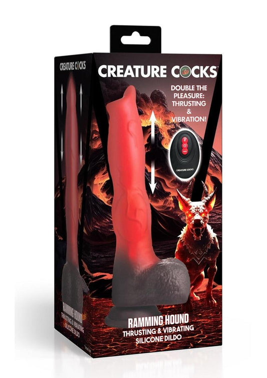 Creature Cocks Ramming Hound Thrusting and Vibrating Rechargeable Silicone Dildo - Brown/Red