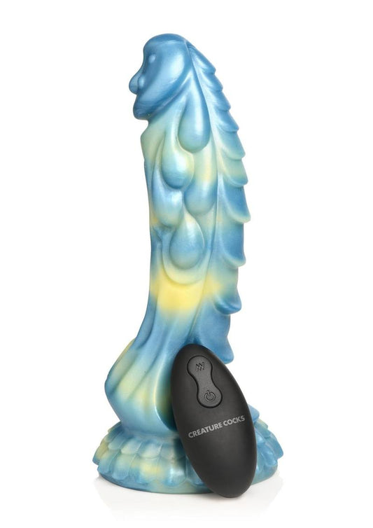 Creature Cocks Sea Stallion Silicone Rechargeable Dildo with Remote - Blue/Yellow