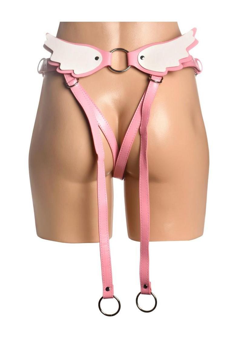 open back bondage harness with angel wing panels