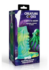 Tentacle squirting silicone sleeve designed for fantasy play with soft texture, suction detail, and attached cock ring