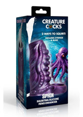 Textured silicone fantasy sleeve with open tip, fluid tube, and cock ring designed for unique adult play