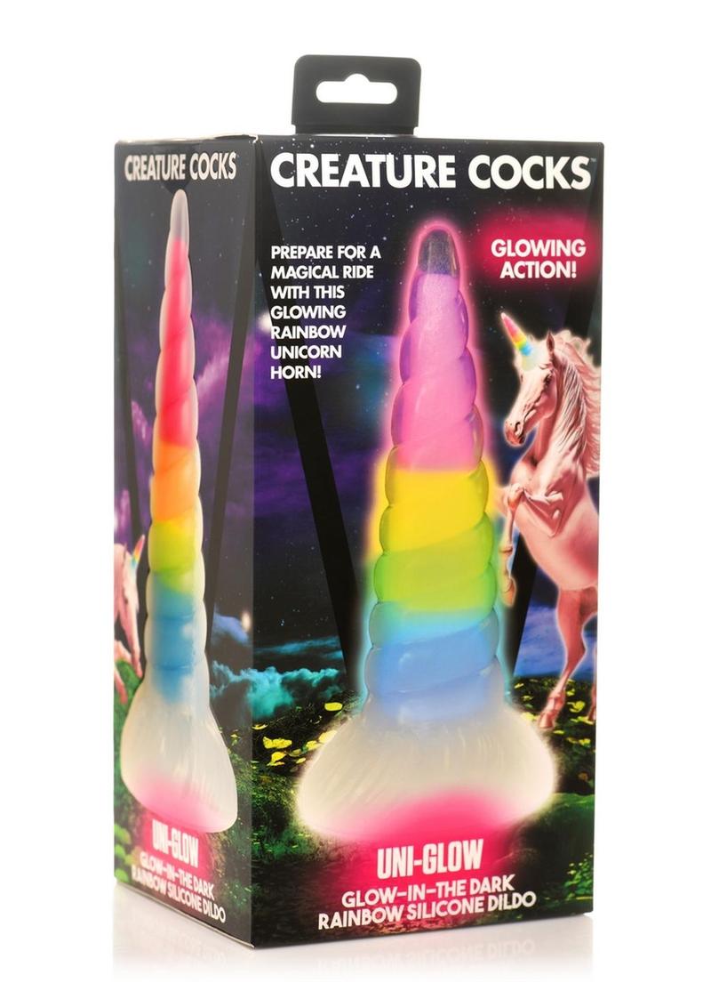 Creature Cocks Uni-Glow Glow In The Dark Silicone Dildo - Glow In The Dark/Multicolor/Rainbow