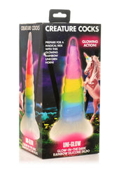 Creature Cocks Uni-Glow Glow In The Dark Silicone Dildo - Glow In The Dark/Multicolor/Rainbow
