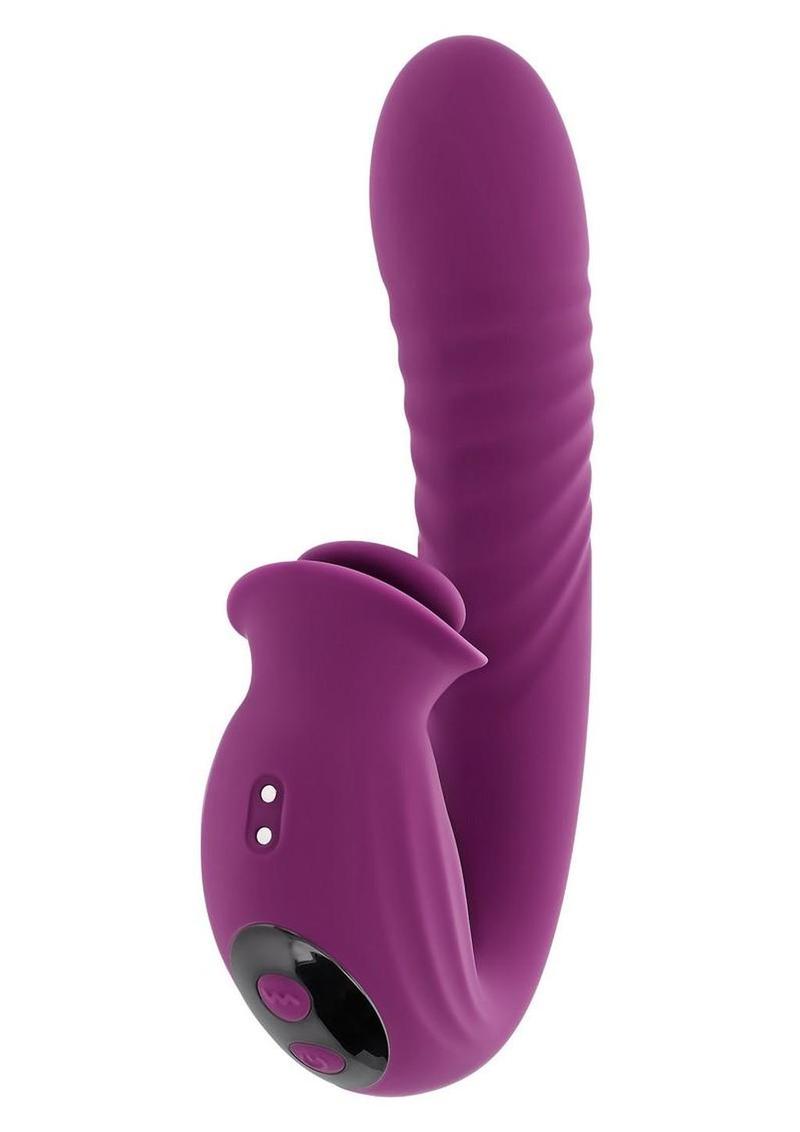 waterproof thrusting vibrator with rotating clitoral stimulator