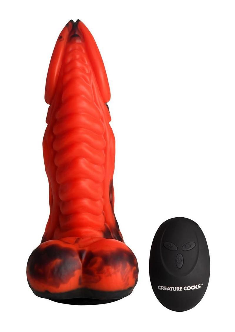 Dragon Thrust Rechargeable Silicone Thrusting and Vibrating Dildo - Black/Red