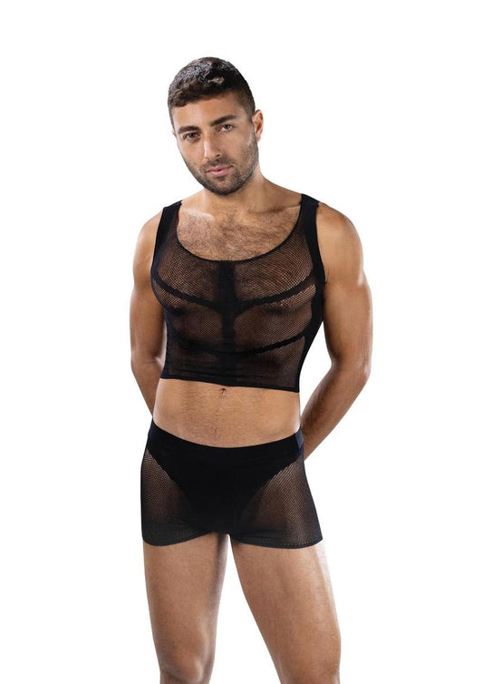 Envy Menswear Fishnet Armor Set (2 Piece) - Os - Black