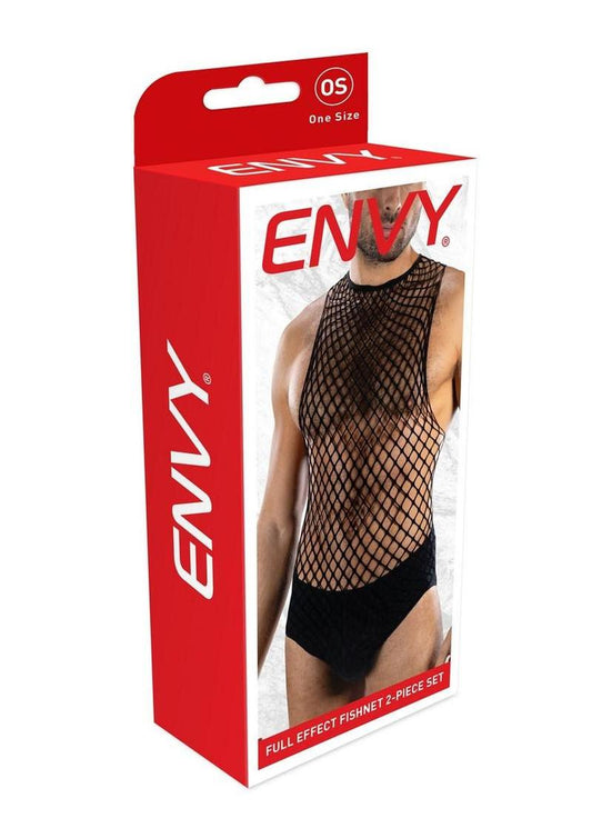 Envy Menswear Full Effect Fishnet (2 Piece) - Os - Black mens fishnet tank and brief set
