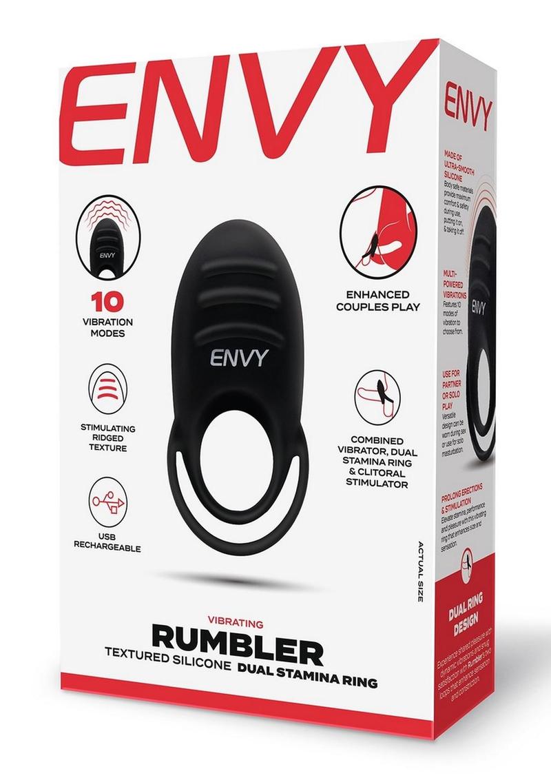 Envy Toys Rumbler Textured Rechargeable Silicone Dual Stamina Ring - Black