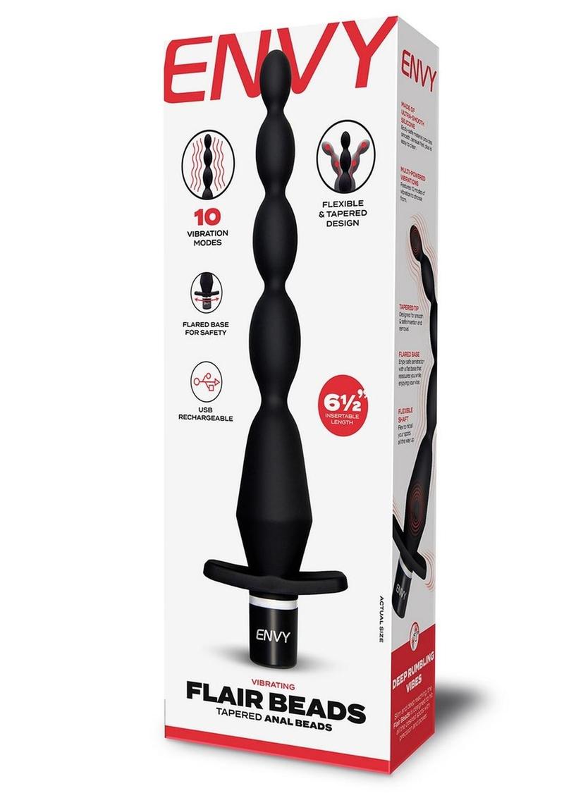 Envy Toys Vibrating Flair Beads Rechargeable Silicone Tapered Anal Beads - Black