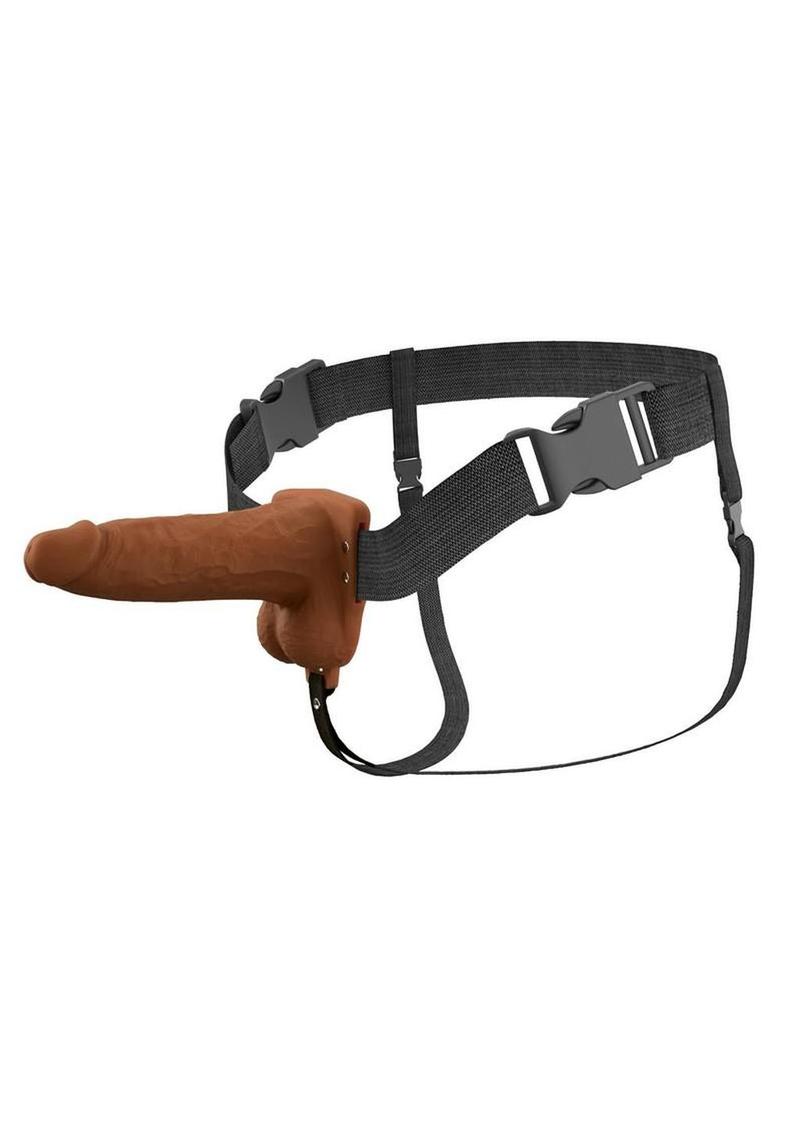 Fantasy X-Tensions Elite Vibrating Rechargeable Silicone Dual Density Hollow Strap-On - Caramel - 6in