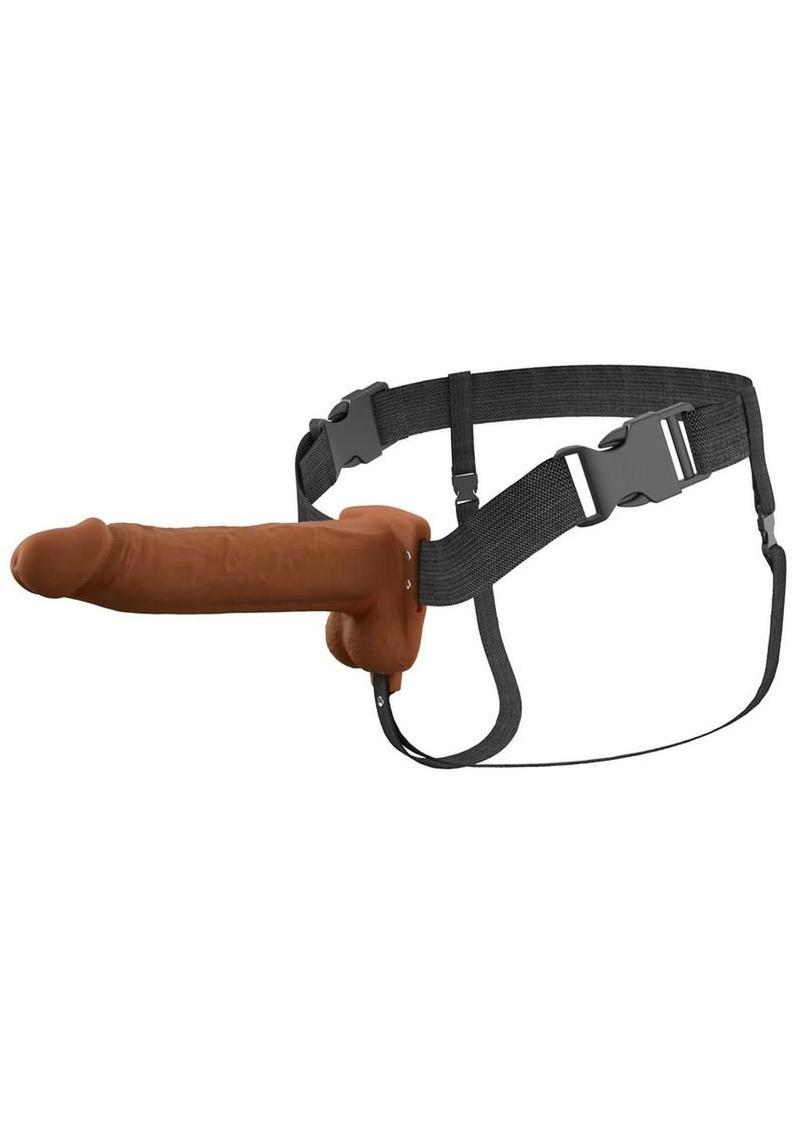 Fantasy X-Tensions Elite Vibrating Rechargeable Silicone Dual Density Hollow Strap-On - Caramel - 8in