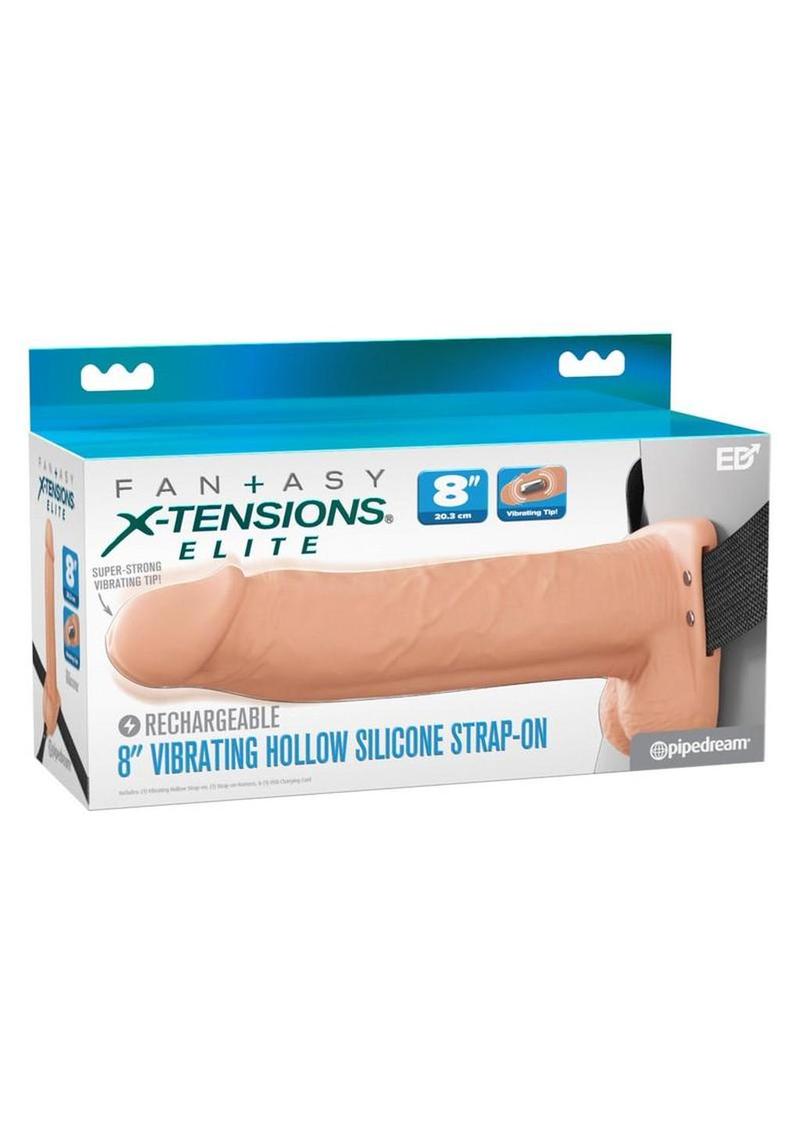 Fantasy X-Tensions Elite Vibrating Rechargeable Silicone Dual Density Hollow Strap-On - Vanilla - 8in