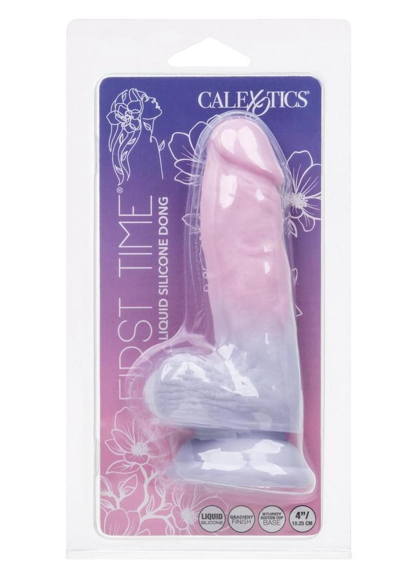 First Time Liquid Silicone Dong with Suction Cup - Multicolor - 5.75in