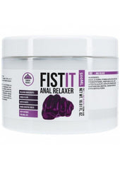 Fist It Anal Relaxer Water Based Lubricant - Long-lasting anal relaxer lubricant shown with condom and toy compatibility icons 16.9oz/500ml