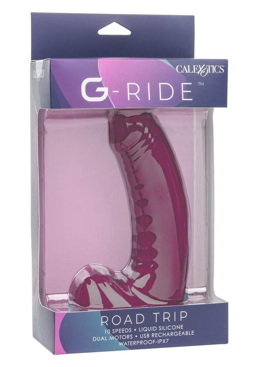 G-Ride Road Trip Rechargeable Silicone Dual Motor Vibrating Dildo with Suction Cup - Red - 6.75in