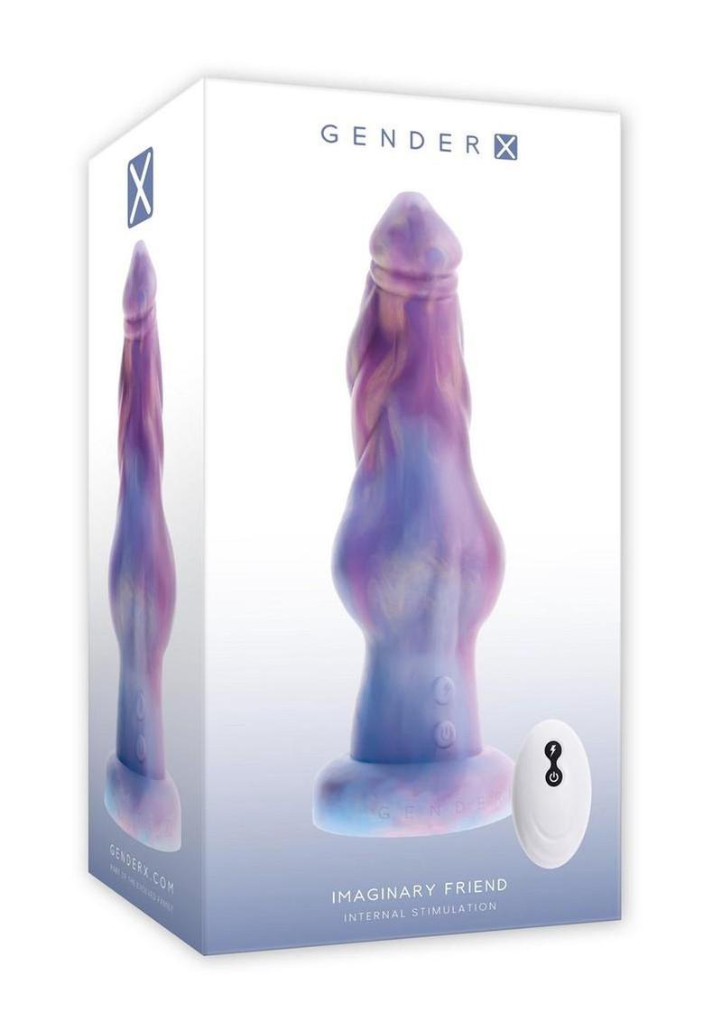 Gender X Imaginary Friend Rechargeable Silicone Vibrating Dildo with Remote - Multicolor