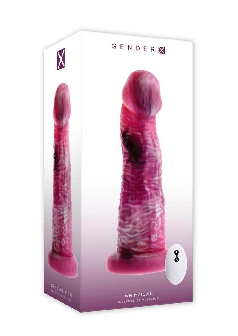 Gender X Whimsical Rechargeable Silicone Vibrating Dildo with Remote Control - Multicolor
