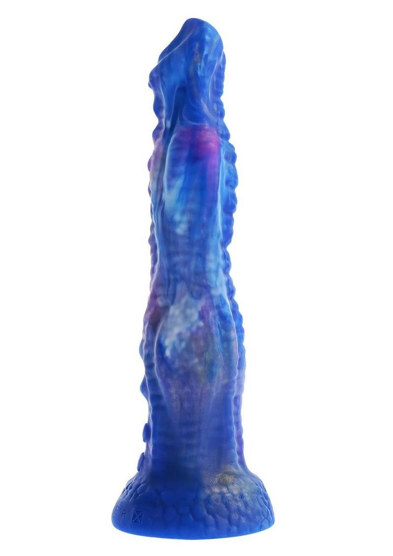 galaxy colored thrusting vibrator with textured bulbs and suction cup base