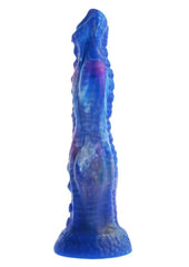 galaxy colored thrusting vibrator with textured bulbs and suction cup base