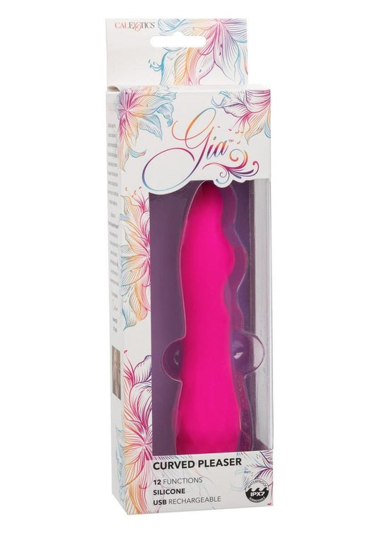 Gia Curved Pleaser Silicone Rechargeable Vibrator - Pink