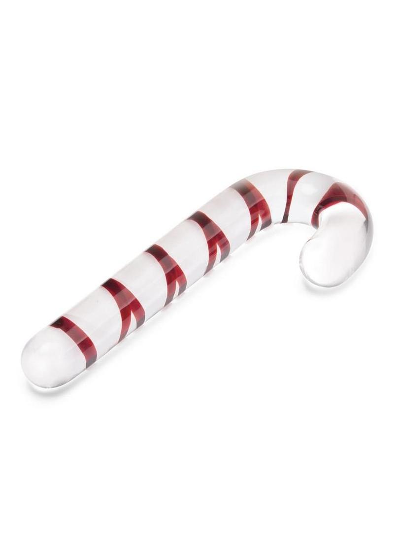 Festive candy cane glass dildo with smooth sculpted shape