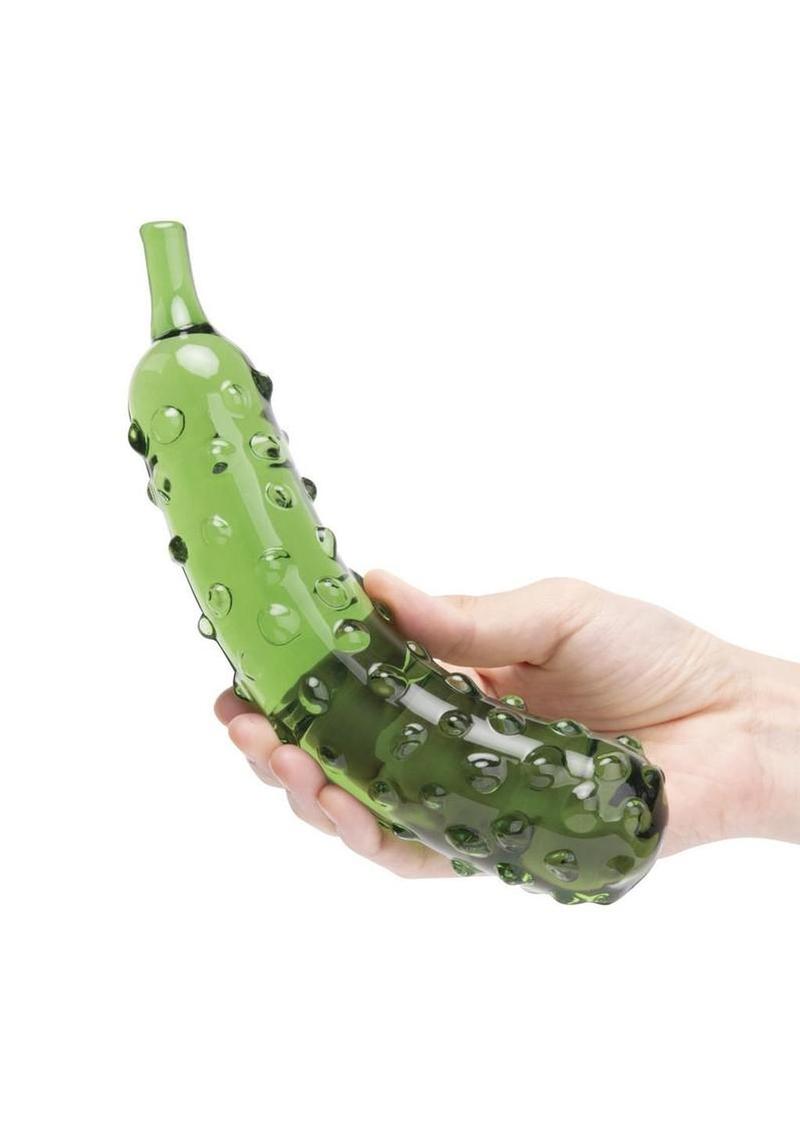 Elegant borosilicate glass dildo with realistic cucumber design from adult toy store