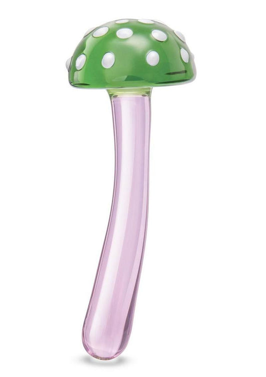 Glas Magic Mushroom Glass Dildo - Green/Pink - 7.5in