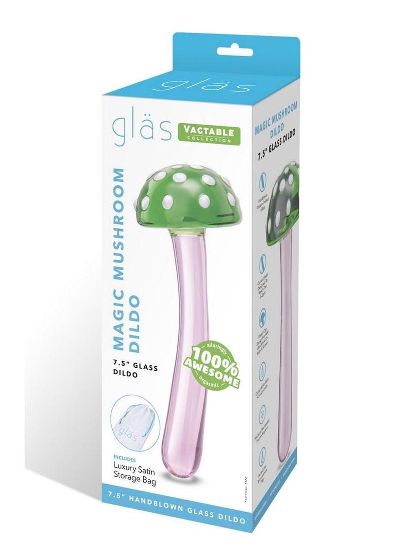 handblown glass dildo featuring mushroom design and temperature responsive material