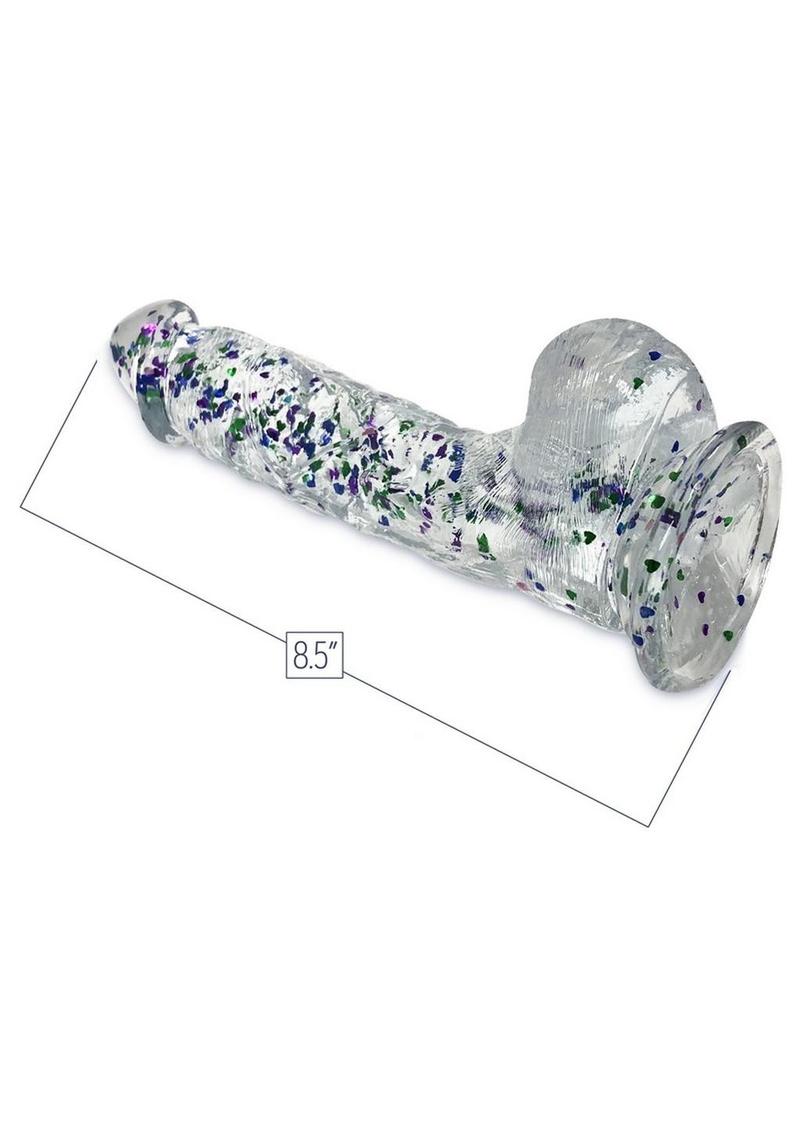 Glittergasm Realistic Clear Dildo with Balls and Suction Cup - Blue/Pu Primal Pleasure Glittergasm Realistic Clear Dildo with Balls and Suction Cup - Blue/Pu Primal Pleasure