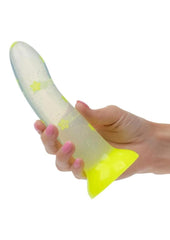 Glow in the dark star dildo silicone body safe waterproof soft texture suction cup base hands free adult toy for solo or couples play