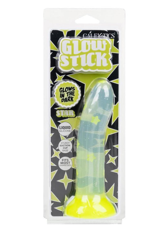 Glow in the dark star dildo silicone body safe waterproof soft texture suction cup base hands free adult toy for solo or couples play
