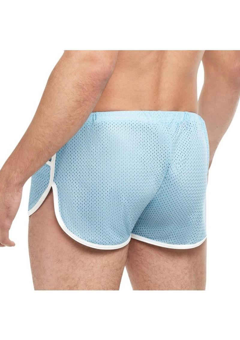 Goal Line Side Split Mesh Booty Shorts - Blue - Large/XLarge