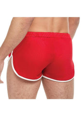 Goal Line Side Split Mesh Booty Shorts - Red - Medium/Small