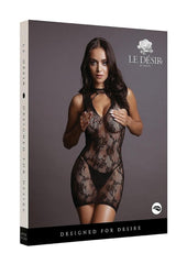 High Neck Lace Mini Dress - Black - One Size