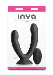 Inya Duet Rechargeable Silicone Vibrating Double Dildo with Remote - Black
