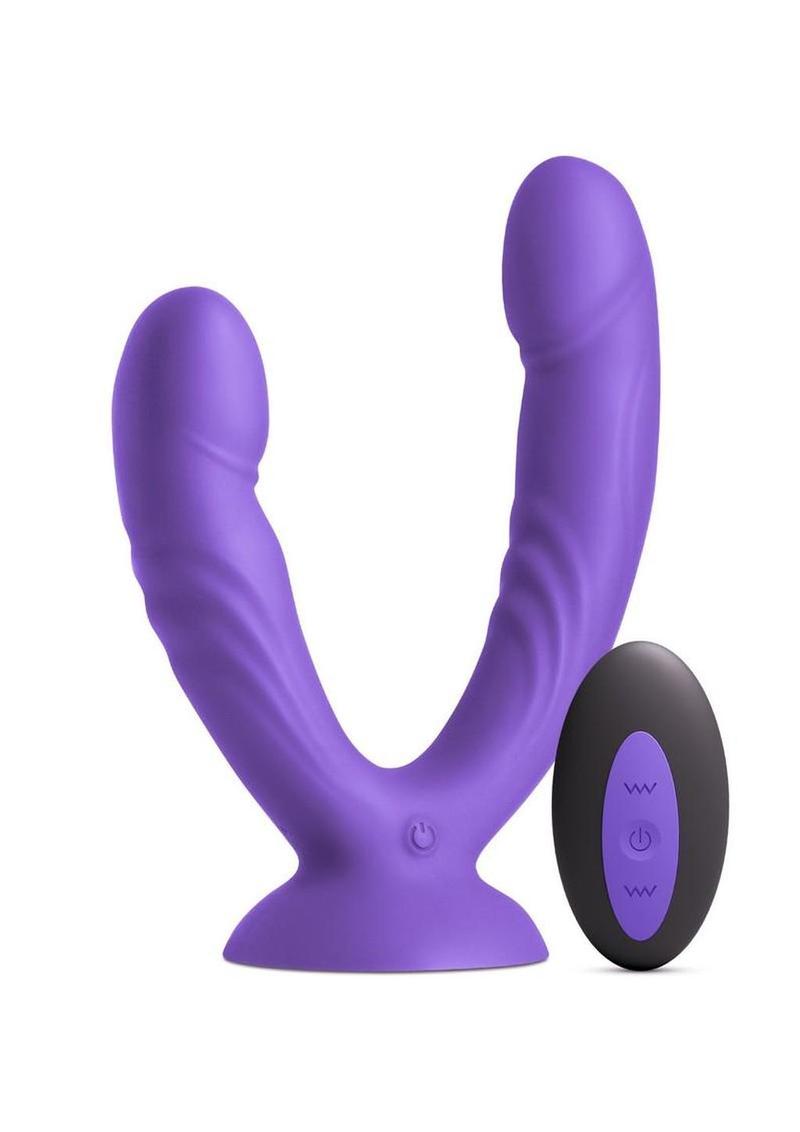 Inya Duet Rechargeable Silicone Vibrating Double Dildo with Remote - Purple