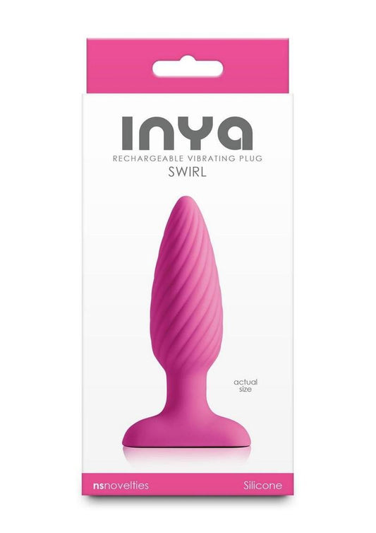 Inya Swirl Rechargeable Silicone Ribbed Anal Plug - Pink