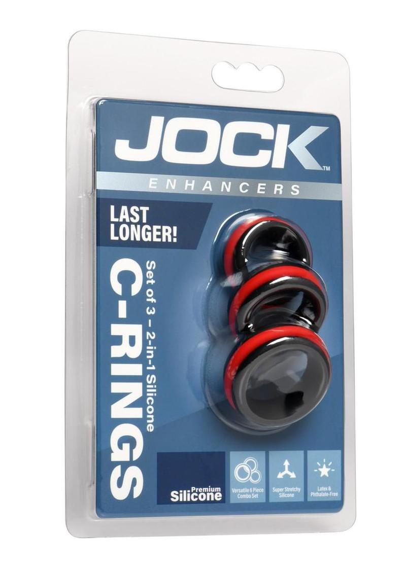 Jock Enhancers 2-In-1 Silicone Cock Ring - Black/Red - Set Of 3