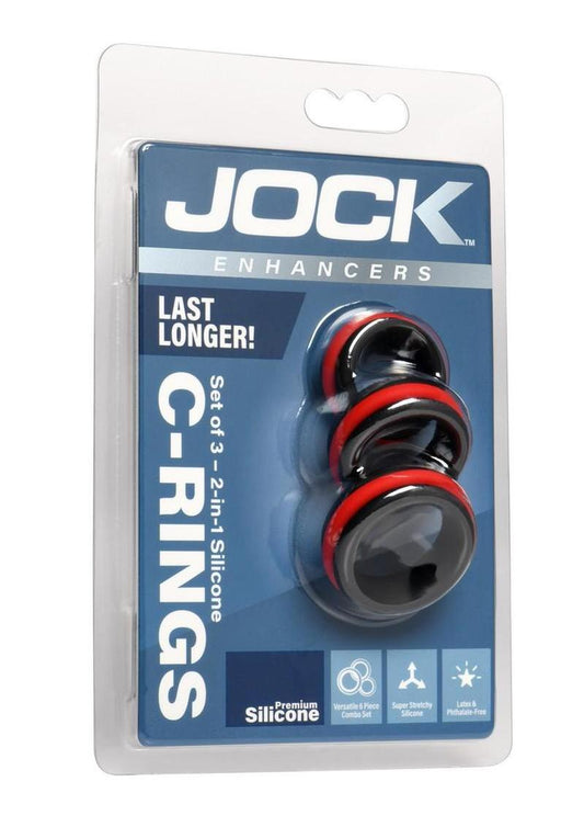 Jock Enhancers 2-In-1 Silicone Cock Ring - Black/Red - Set Of 3
