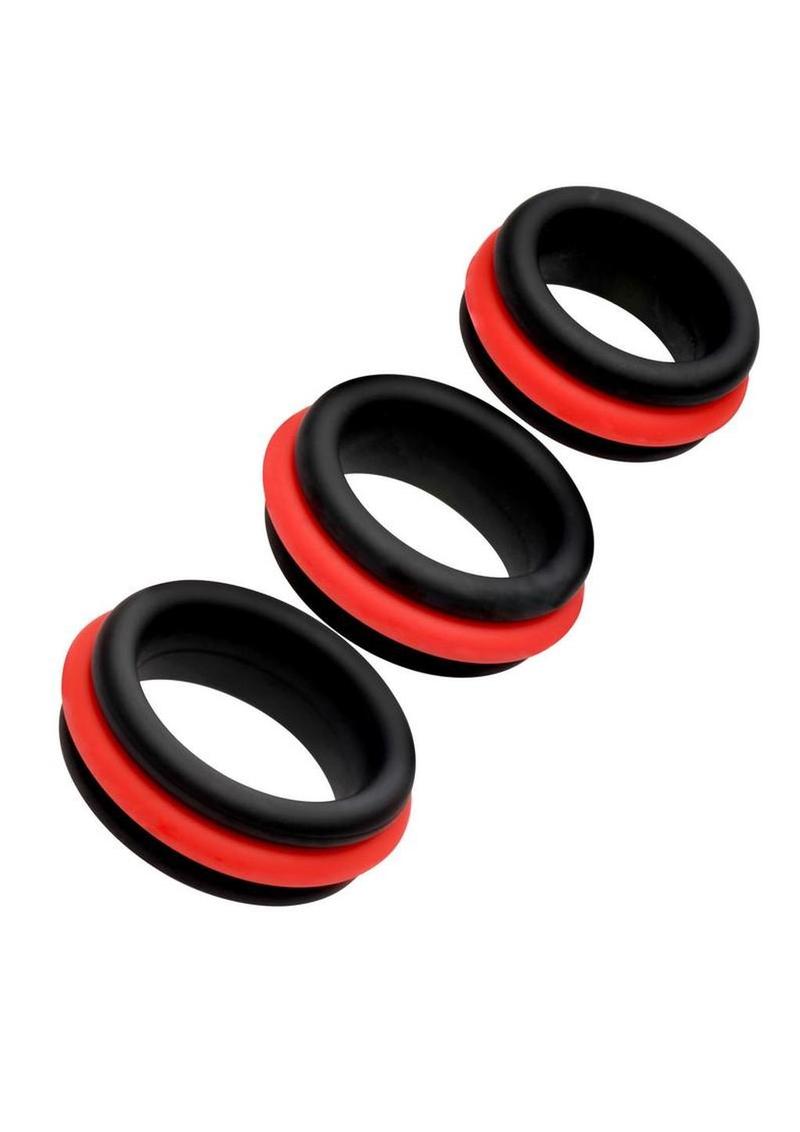 Jock Enhancers 2-In-1 Silicone Cock Ring - Black/Red - Set Of 3
