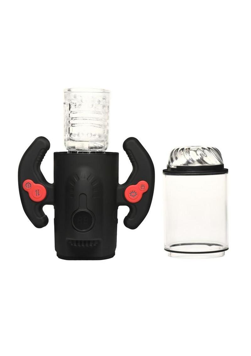 transparent cylinder masturbator with textured sleeve and automatic suction system