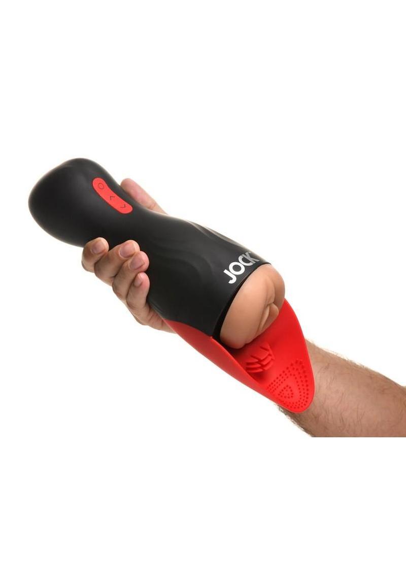 Male sex toy from adult store featuring suction, vibration, and textured internal sleeve