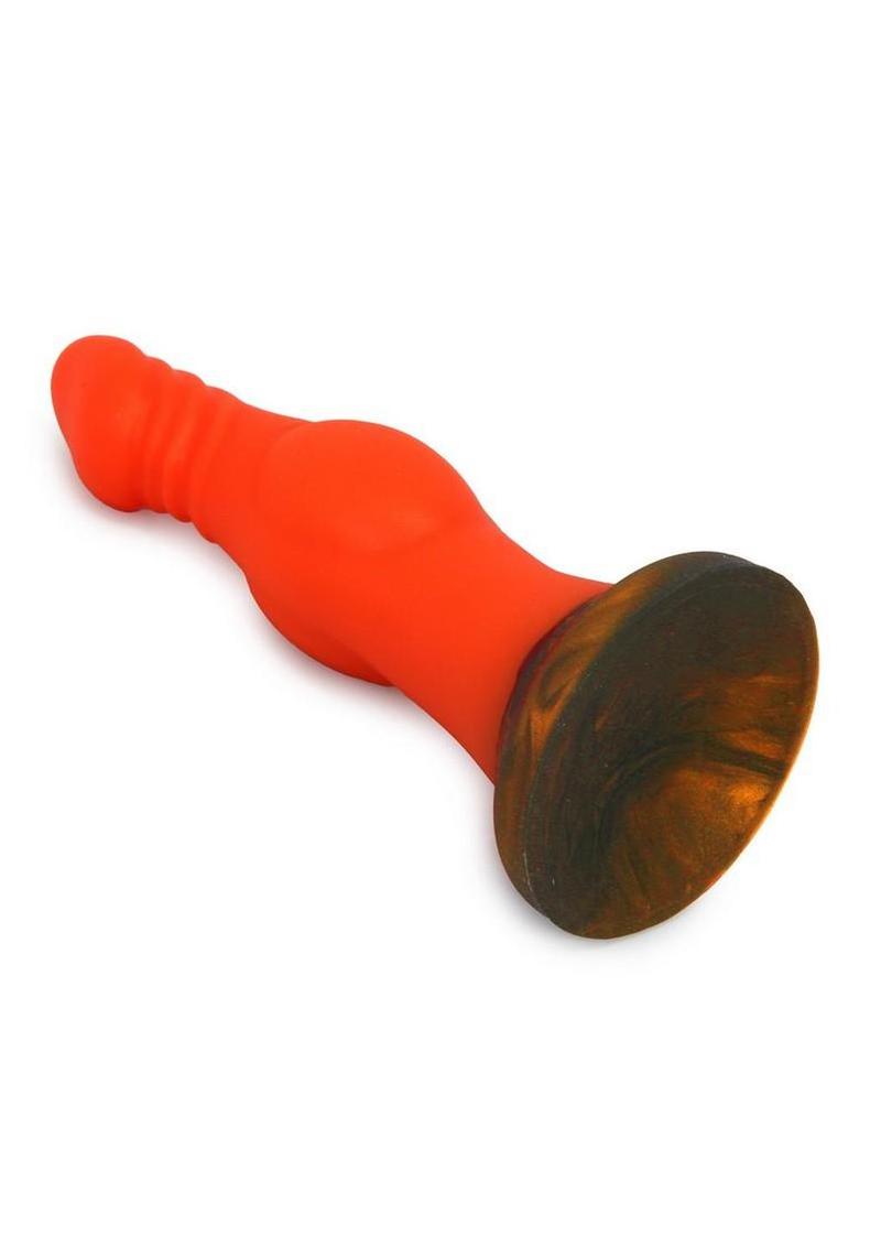 Suction dildo for solo use featuring monster-inspired shaft with bold girth and texture