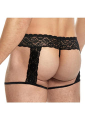 Lace King Men's Lace and Mesh Garter Panty - Black - Large/XLarge