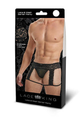 Lace King Men's Lace and Mesh Garter Panty - Black - Large/Medium