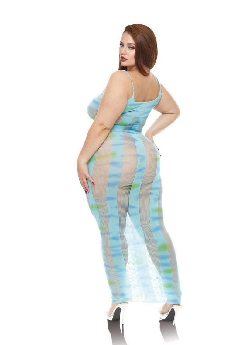 bbw sheer stripe lingerie maxi dress with ocean inspired colors