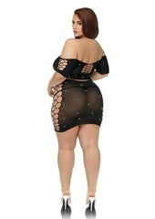 bbw glow in the dark lingerie set with diamond mesh accents